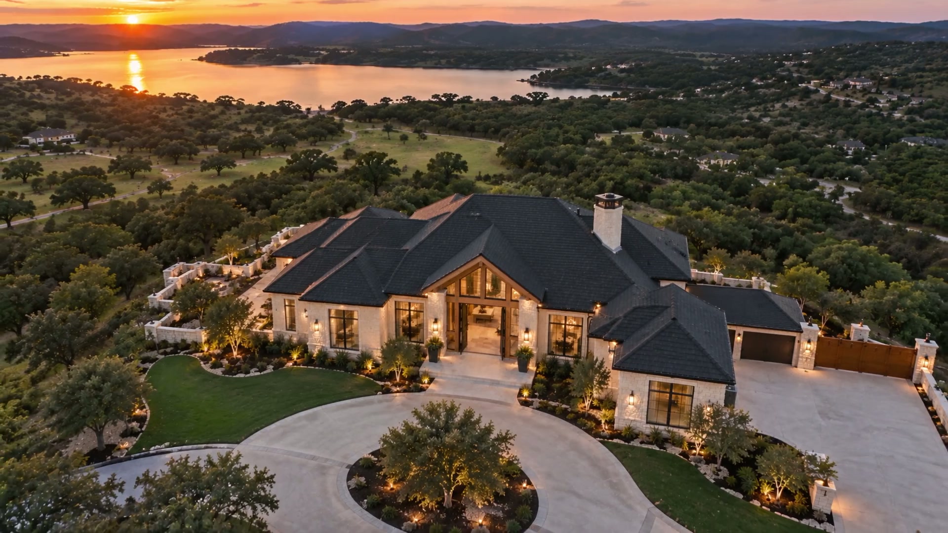 Complete house and roof at sunset